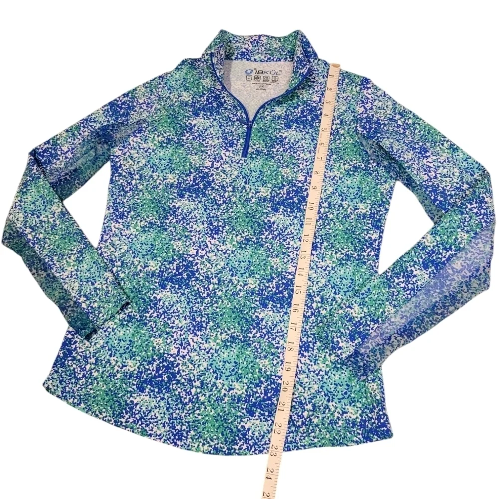 Ibkul Long Sleeve Zip Mock Neck Painted Blue Green Sun Shirt Women's Size XS - Picture 4 of 9